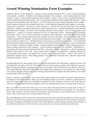 Fillable Online Award Winning Nomination Form Examples Fax Email Print ...
