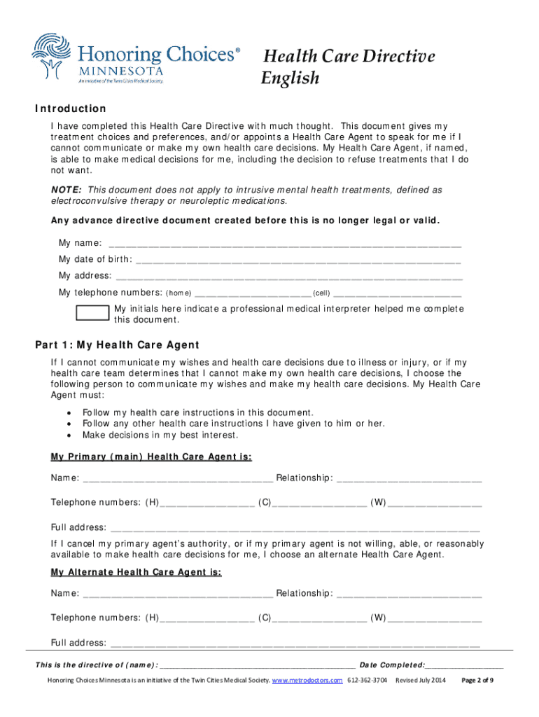 mn health care directive form Preview on Page 1