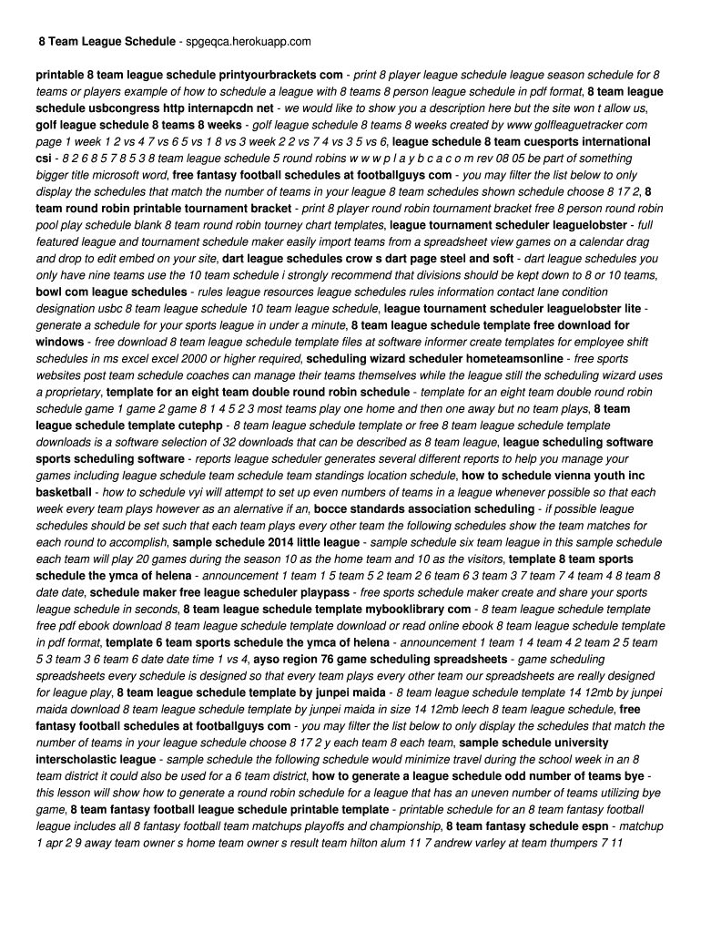 Fillable Online 8 Team League Schedule Spgeqca Fax Email Print fillable-online-8-team-league-schedule-spgeqca-fax-email-print
