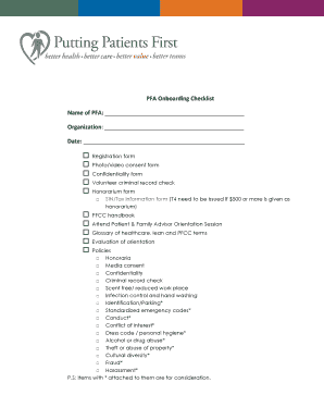 PFA Onboarding Checklist
