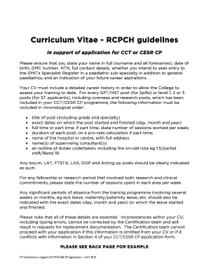 Fillable Online Curriculum Vitae Rcpch Guidelines Fax Email Print