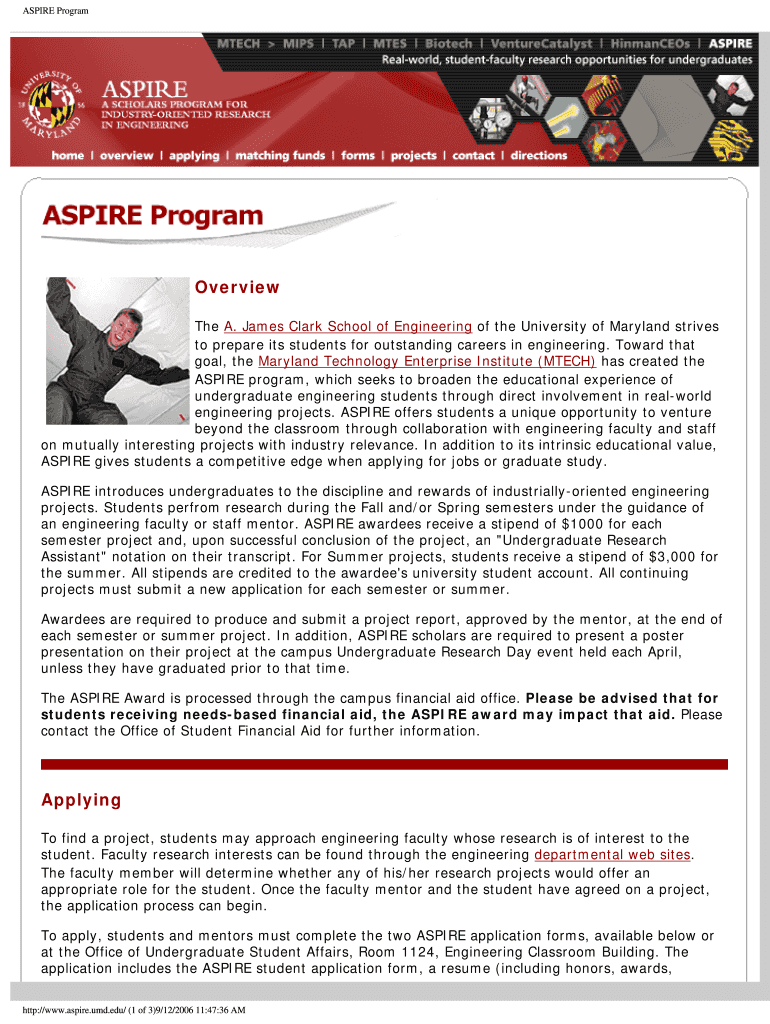 Fillable Online ASPIRE Program Office of the Provost University of