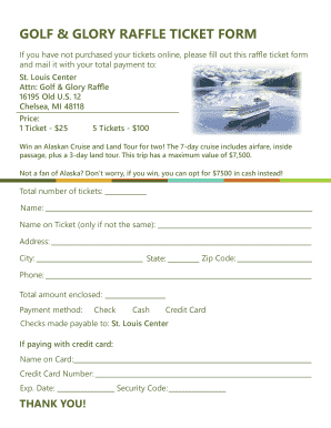 GOLF & GLORY RAFFLE TICKET FORM