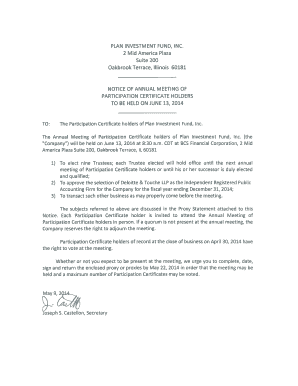 The Participation Certificate holders of Plan Investment Fund, Inc