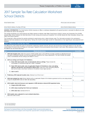 Fillable Online 2017 Sample Tax Rate Calculation Worksheet Fax Email ...