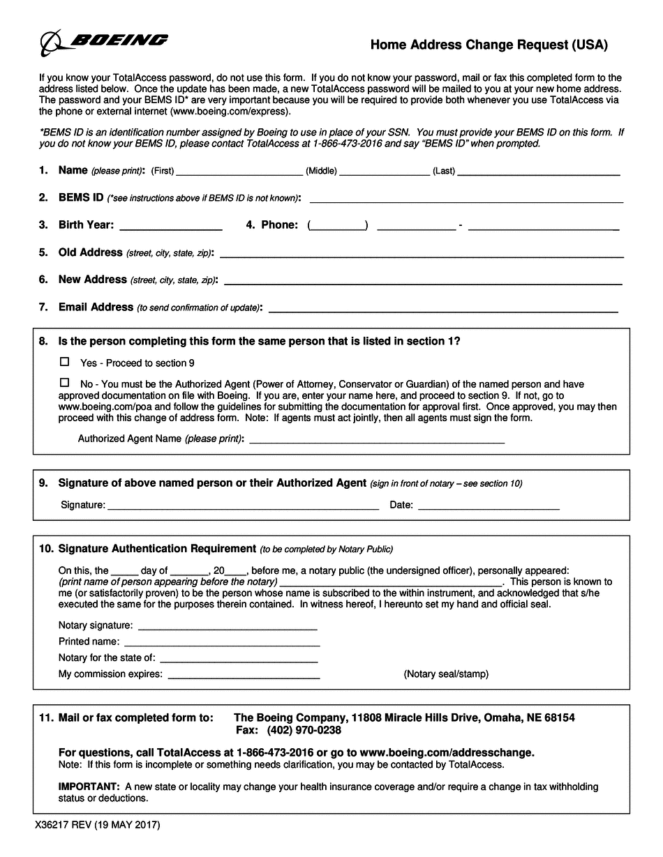 Boeing home address change request form