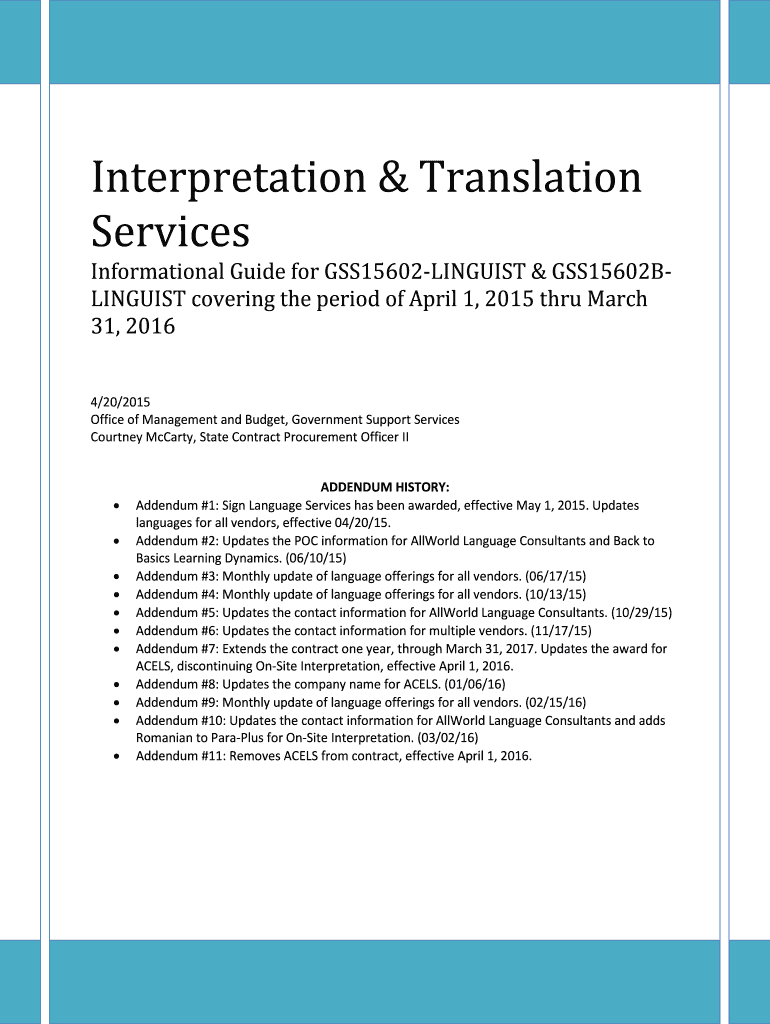 Fillable Online Addendum #4: Monthly update of language offerings for ...
