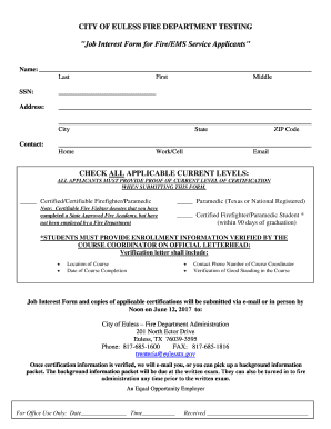 Job Interest Form for Fire/EMS Service Applicants