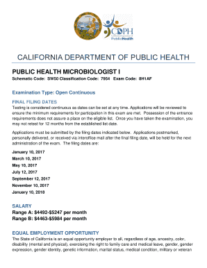 Fillable Online PUBLIC HEALTH MICROBIOLOGIST I Fax Email Print pdfFiller Fillable Online PUBLIC HEALTH MICROBIOLOGIST I Fax Email Print pdfFiller