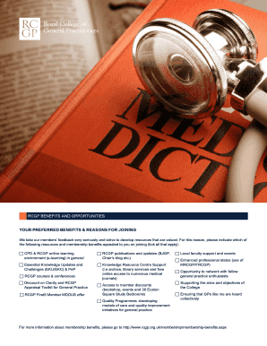 Fillable Online RCGP BENEFITS AND OPPORTUNITIES Fax Email Print - pdfFiller