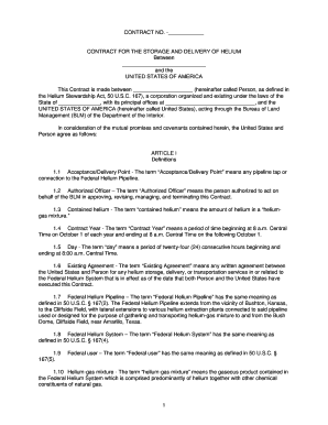 CONTRACT FOR THE STORAGE AND DELIVERY OF HELIUM