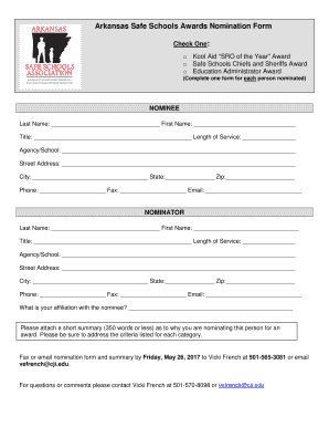 Arkansas Safe Schools Awards Nomination Form