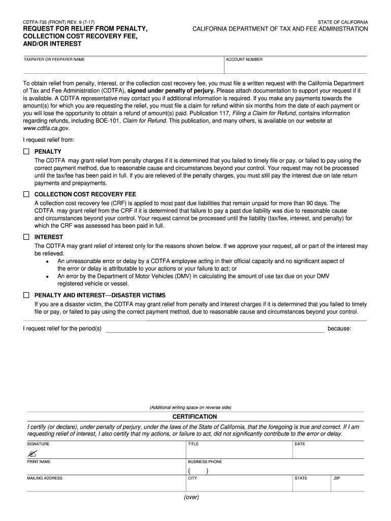 form 735 cdtfa Preview on Page 1