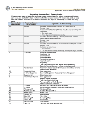 Fillable Online notebook lausd Appendix K-2: Secondary Absence/Tardy ...