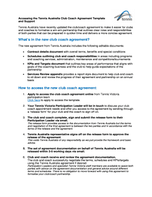 Accessing the Tennis Australia Club Coach Agreement Template