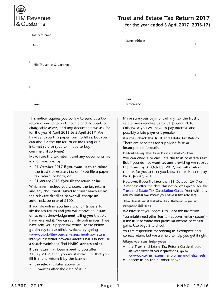 Fillable Online Trust and Estate Tax Return 2017 Fax Email Print ...