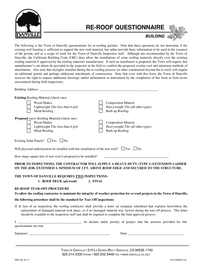 Fillable Online REROOF QUESTIONNAIRE Fax Email Print pdfFiller
