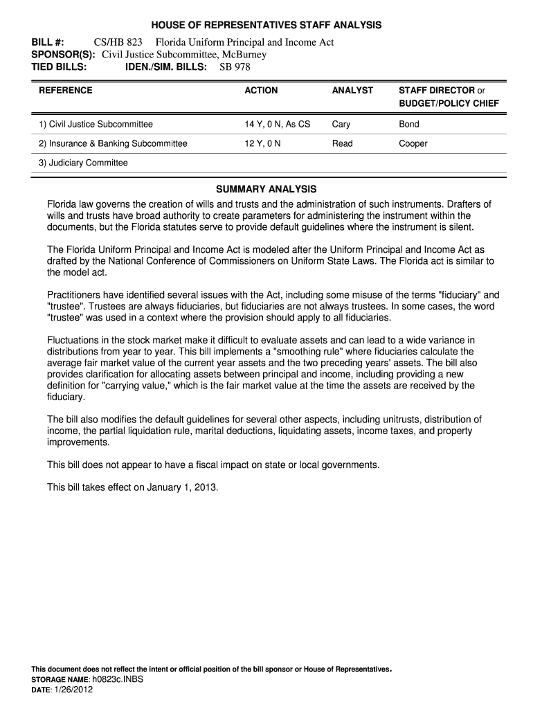 Fillable Online CS/HB 823 Florida Uniform Principal and Act Fax