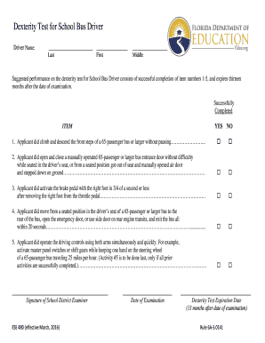Dexterity Test for School Bus Driver