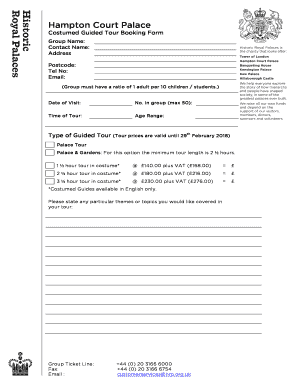 Costumed Guided Tour Booking Form