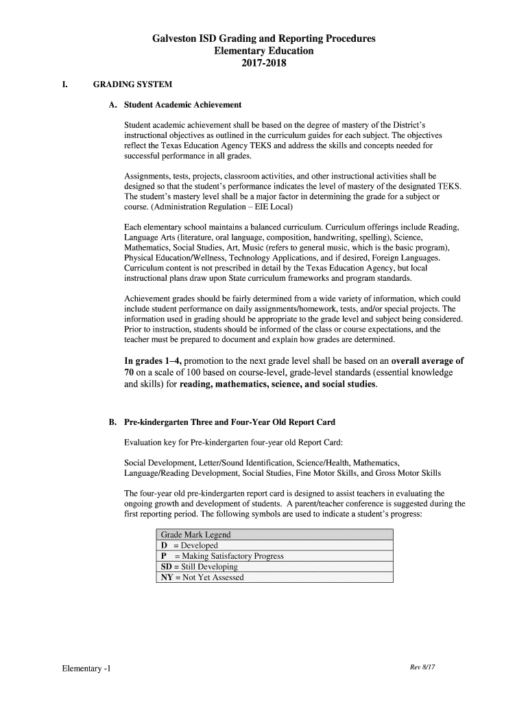 Fillable Online Galveston ISD Grading and Reporting Procedures Fax