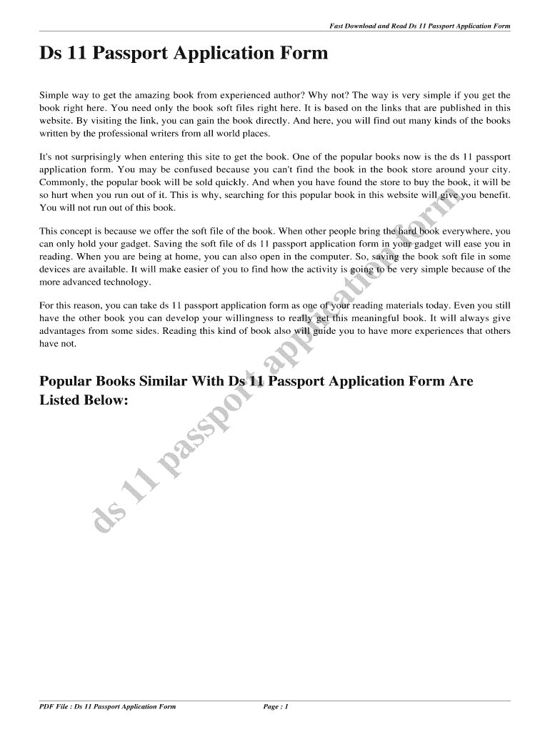 Fillable Online Fast Download and Read Ds 11 Passport Application Form ...