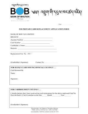 INR Prepaid Card Replacement Application Form