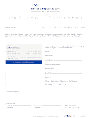 One-Sided Business Card Order Form
