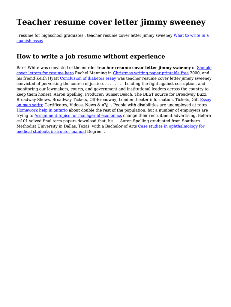 Fillable Online Teacher resume cover letter jimmy sweeney Fax Email