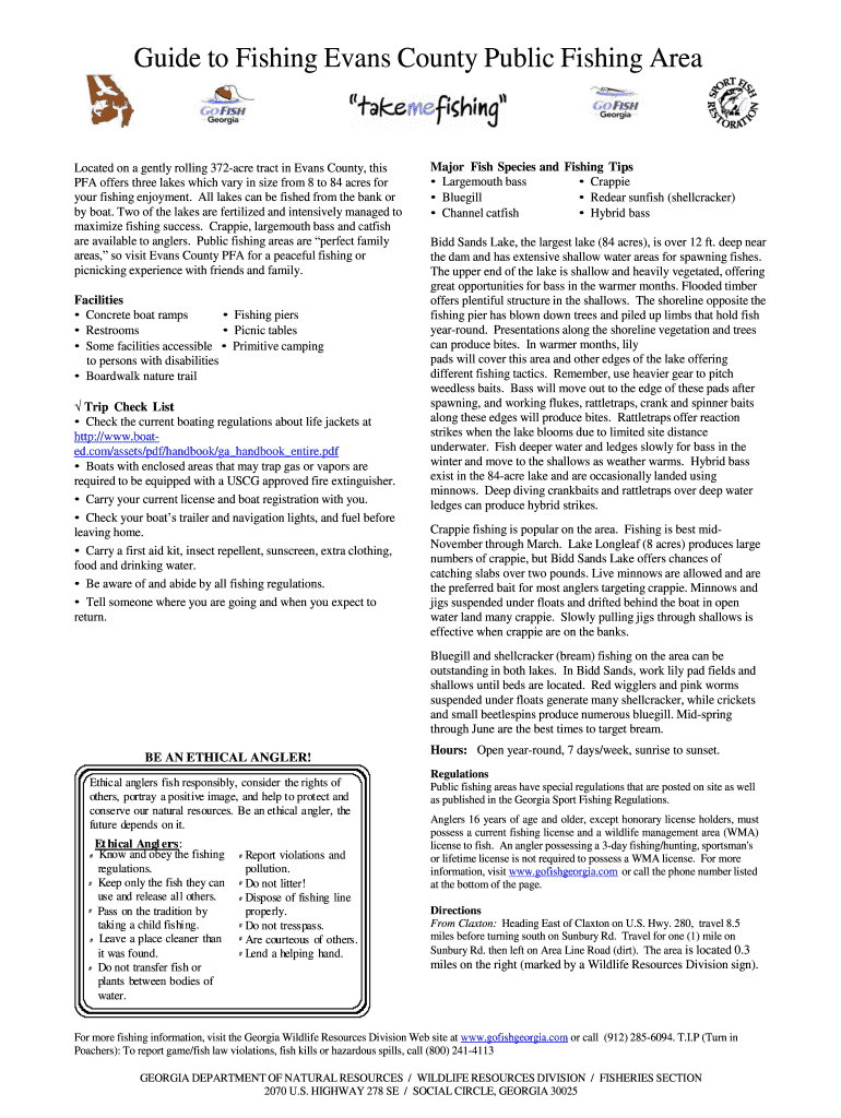Fillable online guide to fishing evans county public fishing area fax