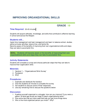 Fillable Online IMPROVING ORGANIZATIONAL SKILLS Fax Email Print - pdfFiller