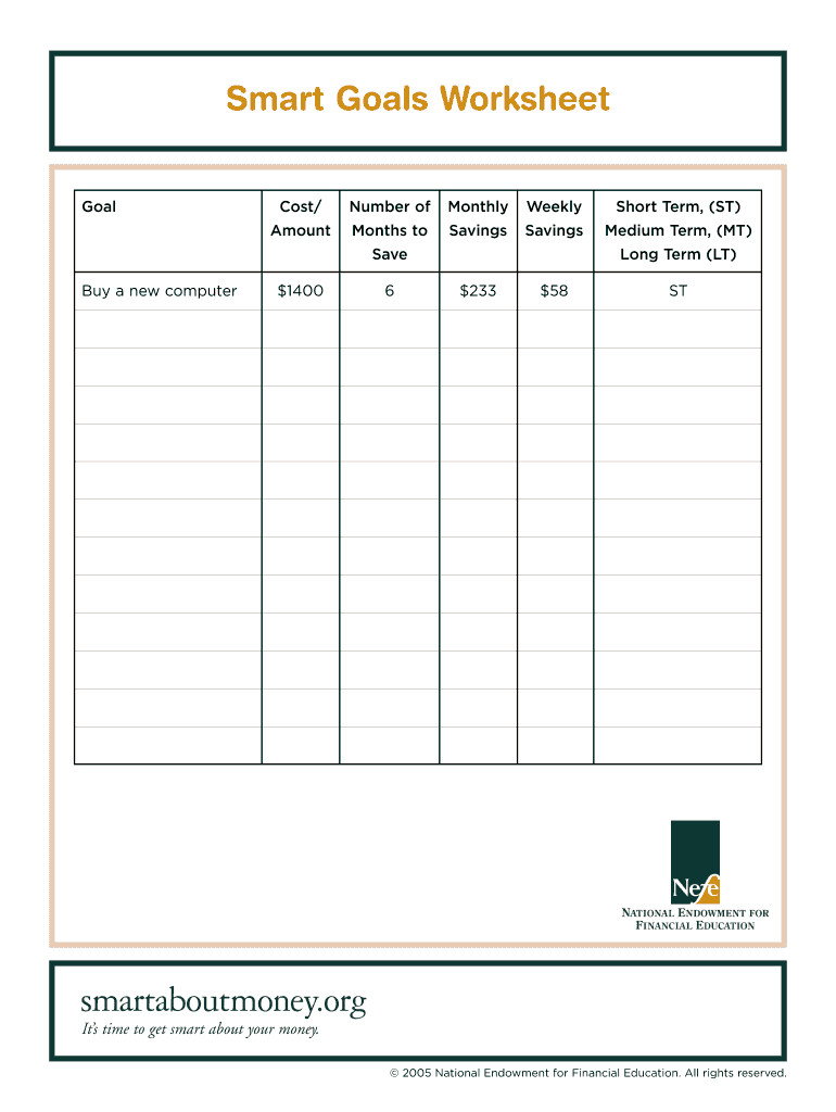 Fillable Online Smart Goals Worksheet Fax Email Print - pdfFiller