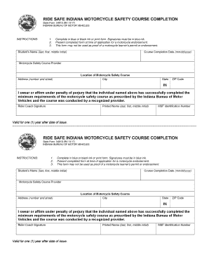Indiana Motorcycle Safety Course Completion Form