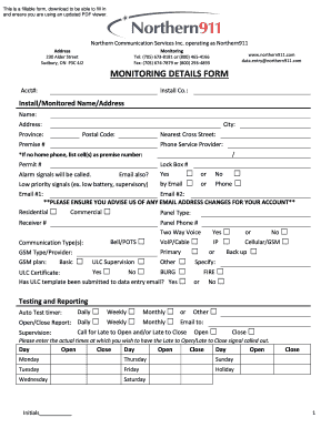 Northern911 Monitoring Details Form