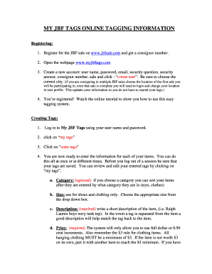 MY JBF TAGS ONLINE TAGGING INFORMATION