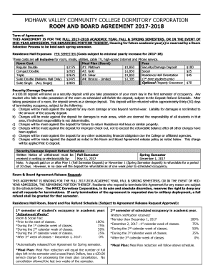 Fillable Online ROOM AND BOARD AGREEMENT 2017-2018 Fax Email Print ...