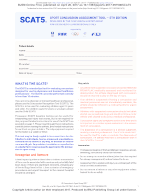 SCAT5 Concussion Assessment Tool