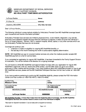 Fillable Online MO HEALTHNET TEMP/SMHB AUTHORIZATION Fax Email Print ...