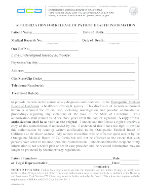 Authorization for Release of Patient Health Information