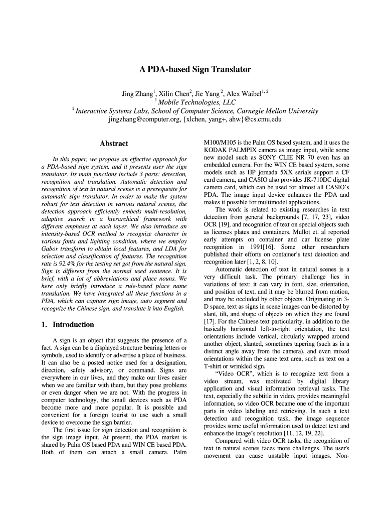 Fillable Online A PDAbased Sign Translator Fax Email Print pdfFiller