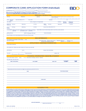 Fillable Online CORPORATE CARD APPLICATION FORM (Individual) Fax Email ...