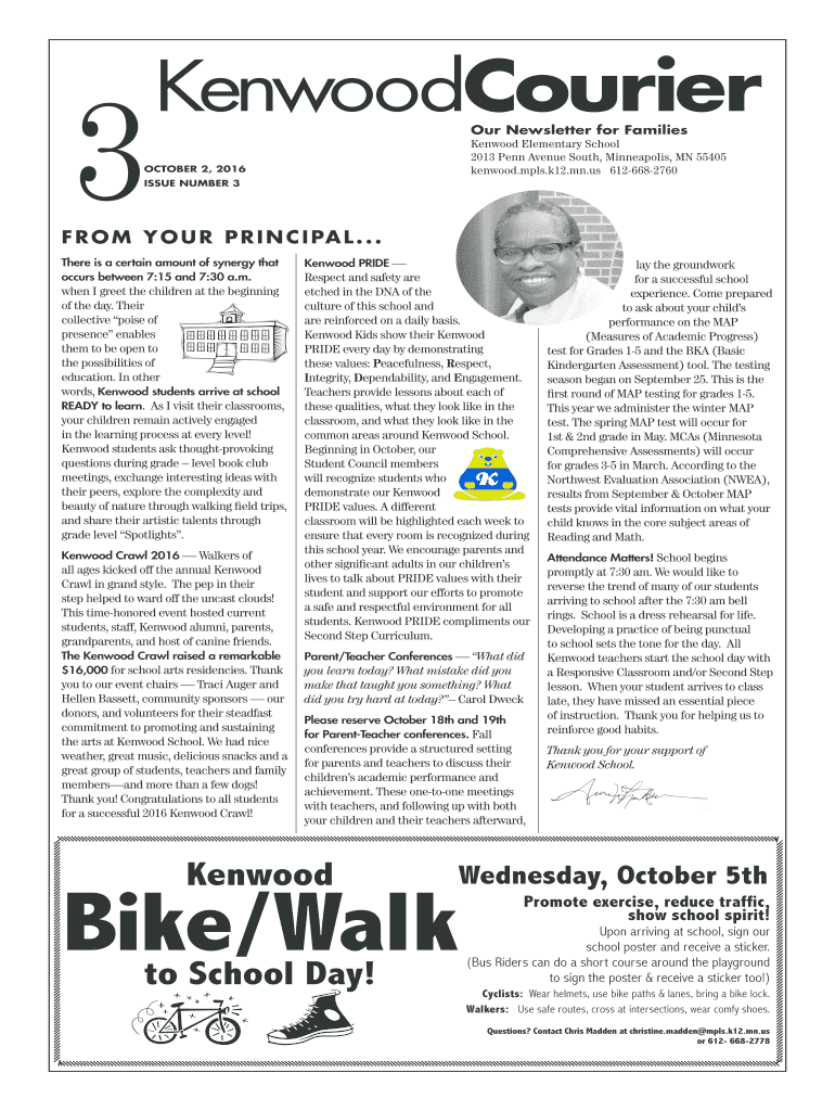 Fillable Online kenwood mpls k12 mn FROM YOUR PRINCIPAL To