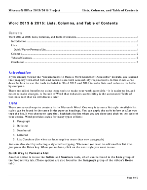 Fillable Online Lists, Columns, and Table of Contents Fax Email Print ...