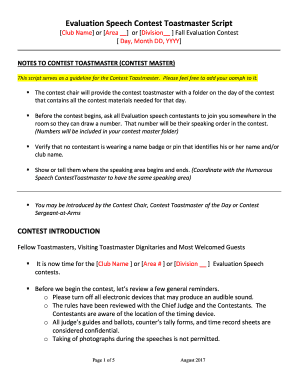 toastmaster evaluation form