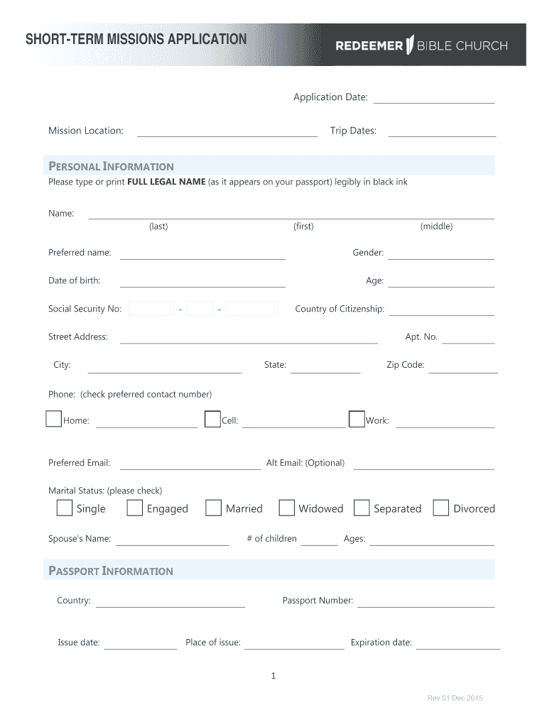 mission trip application template Preview on Page 1