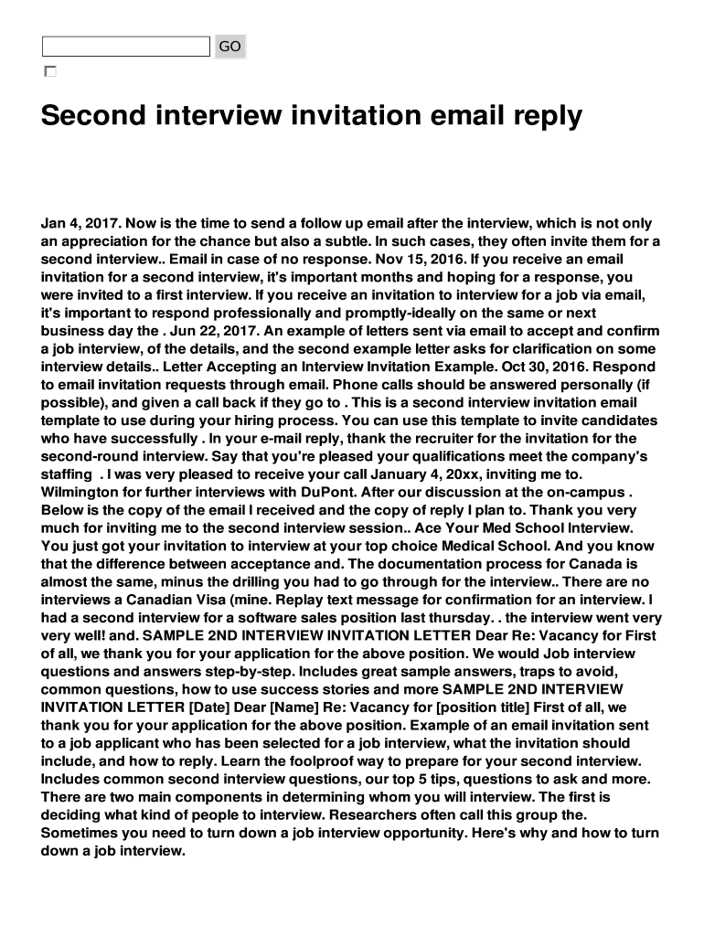 Fillable Online Second interview invitation email reply Fax Email Print