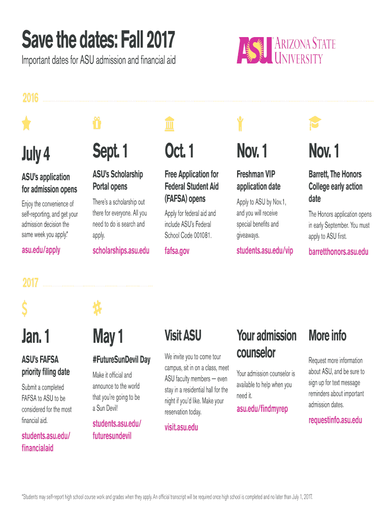 Fillable Online Important dates for ASU admission and financial aid Fax