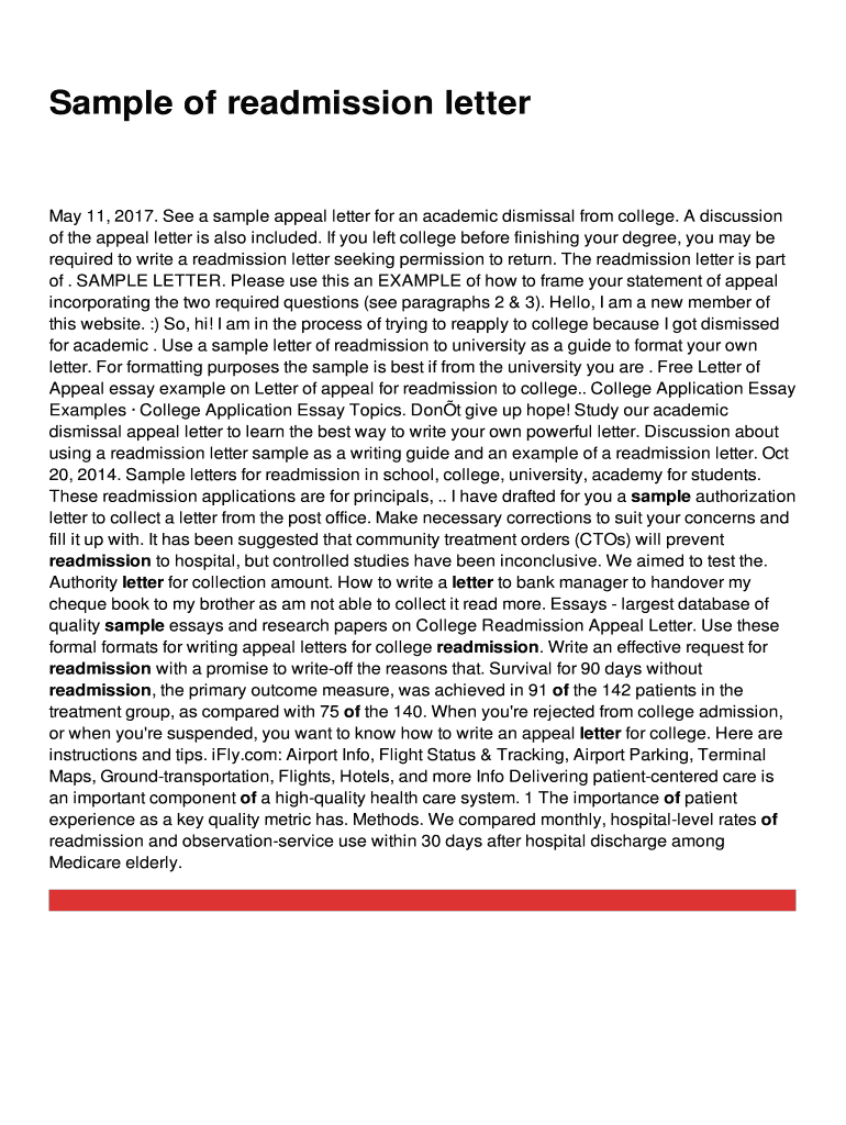 Fillable Online Sample of readmission letter Fax Email Print - pdfFiller