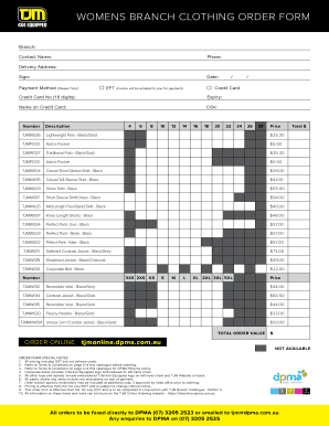 WOMENS BRANCH CLOTHING ORDER FORM