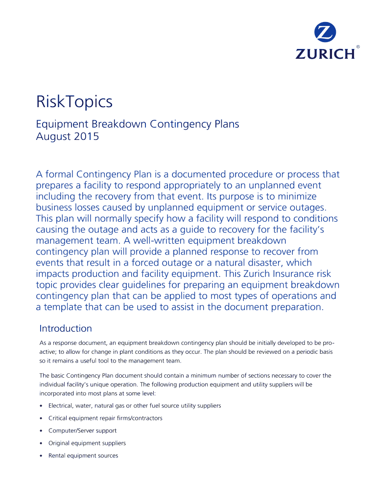 Fillable Online Equipment Breakdown Contingency Plans Fax Email Print pdfFiller